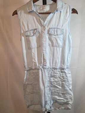Thread & Supply Light Blue Sleeveless Denim-Style Romper